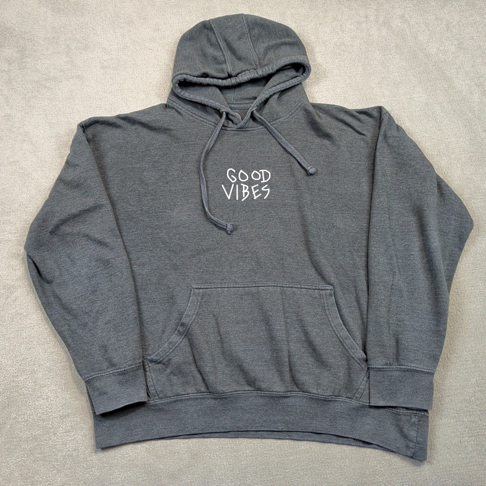 SCW Hoodie Mens XL Charcoal Gray Good Vibes Graphic Relaxed Fit Pullover